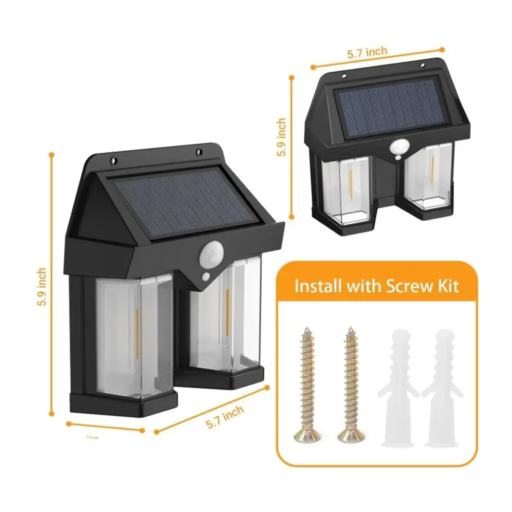 2 PACK Solar Wall Lamp 3 Modes Ip65 Waterproof Motion Sensor